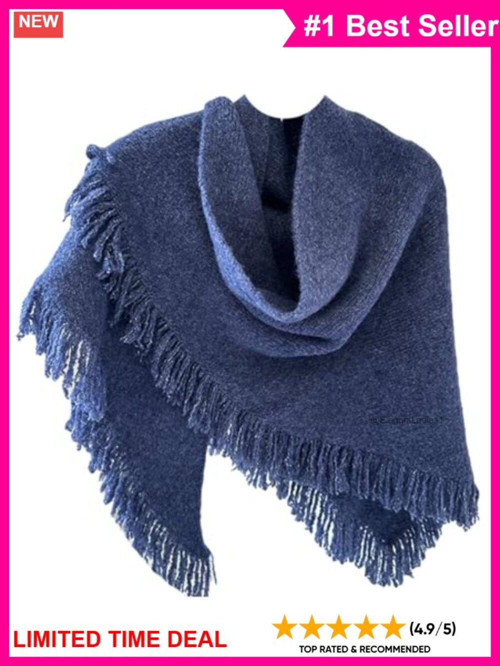 Knit Shawl Wrap Triangle Scarf with Fringe Pashmina 2-in-1 Winter Warm